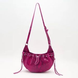 Aimee Kestenberg Serene Leather Drawstring Crossbody Magenta Cobra